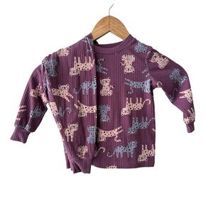 Ribbed Purple Cat Matching Set 2T